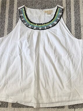 Michael Kors White Sleeveless Beaded-Neck Camisole